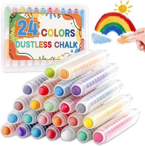 Dustless Chalk for Kids, 24 Colors Washable Sidewalk Chalk with Holder in Saudi Arabia