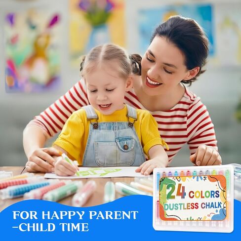 Dustless Chalk for Kids, 24 Colors Washable Sidewalk Chalk with Holder in Saudi Arabia