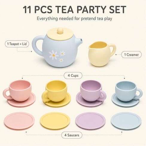 LITTLE RAWR Silicone Tea Set for Toddlers, 11 Piece Pretend Play Set in Kuwait