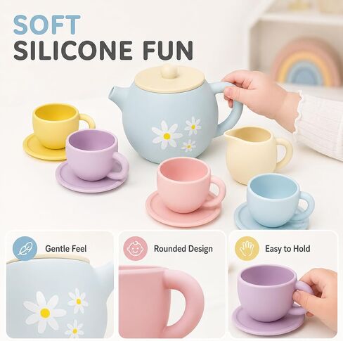LITTLE RAWR Silicone Tea Set for Toddlers, 11 Piece Pretend Play Set in Kuwait