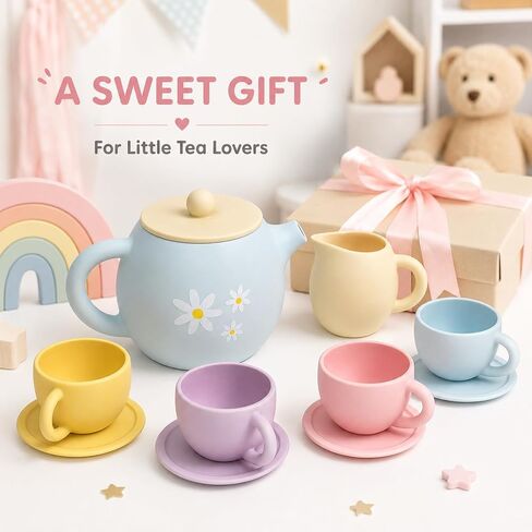 LITTLE RAWR Silicone Tea Set for Toddlers, 11 Piece Pretend Play Set in Kuwait