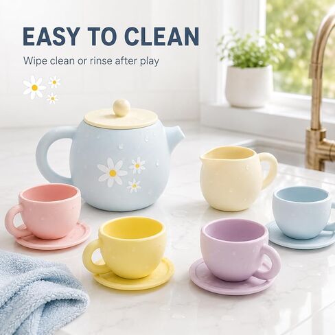 LITTLE RAWR Silicone Tea Set for Toddlers, 11 Piece Pretend Play Set in Kuwait