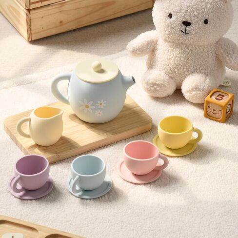 LITTLE RAWR Silicone Tea Set for Toddlers, 11 Piece Pretend Play Set in Kuwait
