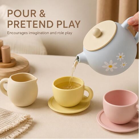 LITTLE RAWR Silicone Tea Set for Toddlers, 11 Piece Pretend Play Set in Kuwait