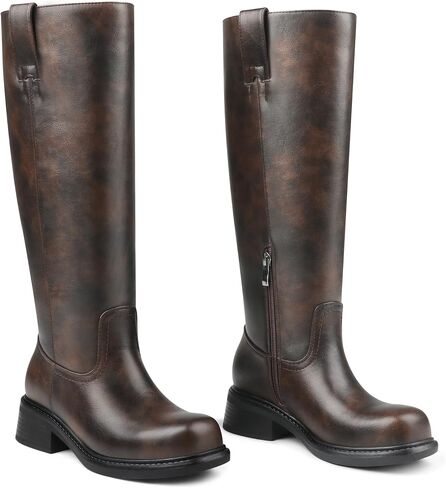 Zzheels Women Mid-calf Cowboy Boots Pointy Toe Boot Embroidered Western Cowgirl Boots Chunky Heels in Kuwait