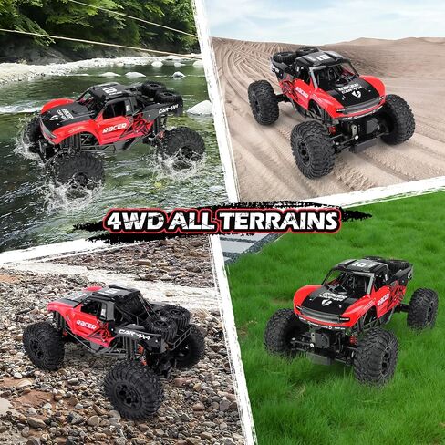 RC Trucks 4x4 Offroad Waterproof - 1:12 Scale Large Amphibious Remote Control Car, Dual Motors Crawler Vehicle, Monster Truck Toys with 2 Rechargeable Batteries, Best Gift for Kids Adults in Kuwait