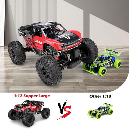 RC Trucks 4x4 Offroad Waterproof - 1:12 Scale Large Amphibious Remote Control Car, Dual Motors Crawler Vehicle, Monster Truck Toys with 2 Rechargeable Batteries, Best Gift for Kids Adults in Kuwait