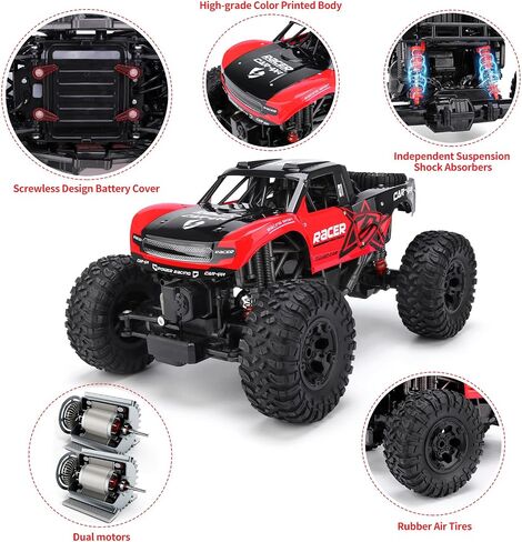 RC Trucks 4x4 Offroad Waterproof - 1:12 Scale Large Amphibious Remote Control Car, Dual Motors Crawler Vehicle, Monster Truck Toys with 2 Rechargeable Batteries, Best Gift for Kids Adults in Kuwait