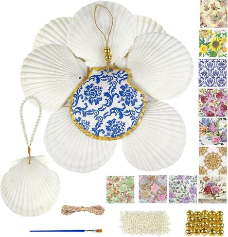 10PCS 4"-5" Large Pre-drilled Shells with 20PCS Decoupage Paper Napkins in Saudi Arabia