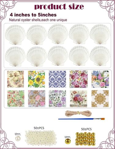 10PCS 4"-5" Large Pre-drilled Shells with 20PCS Decoupage Paper Napkins in Saudi Arabia