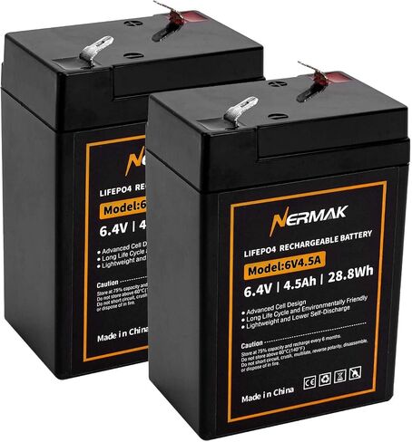 NERMAK 6V 4.5Ah Lithium LiFePO4 Battery 2 Pack, 2000+ Cycles Rechargeable Lithium Iron Phosphate Battery for Emergency Light, Game Feeder, Kids Ride On Car and More with BMS (F1 Terminals) in Kuwait