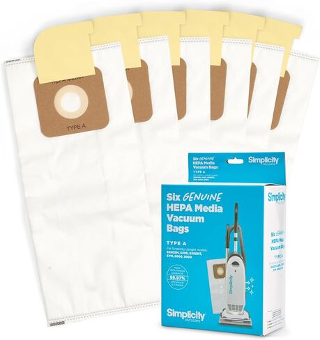 Simplicity SAH-6 Certified Hepa Vacuum Replacement Bags, Fits with S20EZM Allergy Upright Vacuum Cleaner, Symmetry and 6 Series, Type A Bags, 6-pack Set in Kuwait