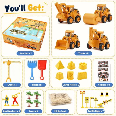 Billeeit Sand Construction Kit w/Sand Box, Sand, Trucks & Tools 30+Pcs in Kuwait