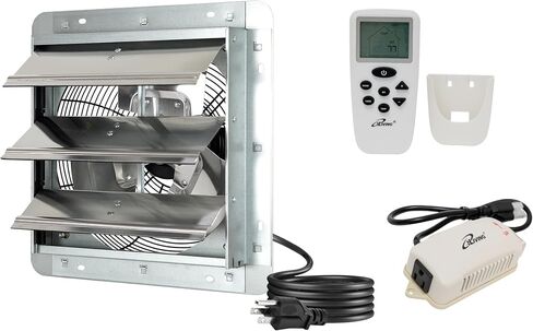 iLiving 10" Shutter Exhaust Fan with Wireless Smart Remote Controlled Thermostat and Humidity, Variable Speed Wall Mounted Attic Vent Fan, Chicken Coop Ventilation, 820 CFM, 1200 SQF Coverage Area in Kuwait