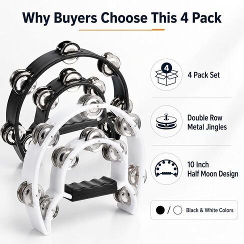 4 PCS Foot Tambourine for Adults, Black Foot Percussion Instruments with Metal Steel Jingle Bell for Guitar Drum Accessory Instrument in Kuwait