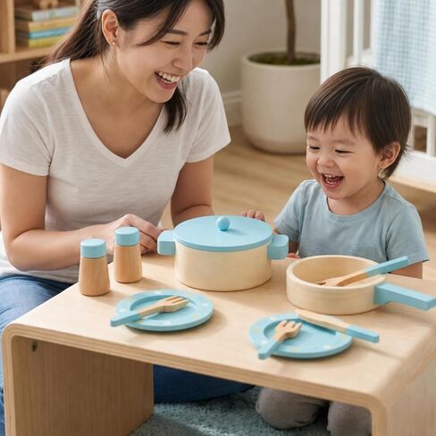Compact Wooden Play Cooking Playset , Blue , 24 15.3 7.4 Cm in Saudi Arabia