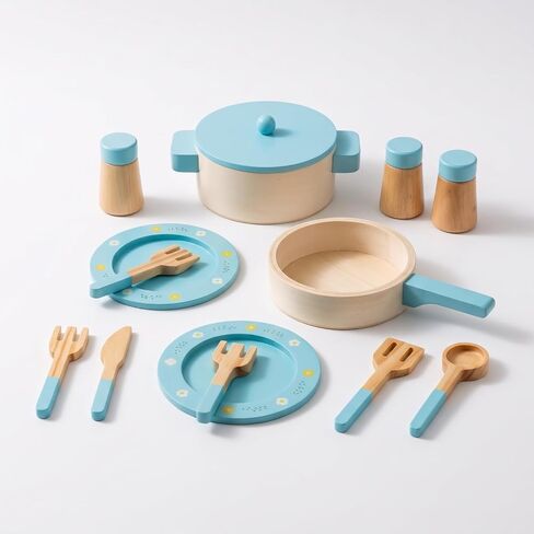 Compact Wooden Play Cooking Playset , Blue , 24 15.3 7.4 Cm in Saudi Arabia