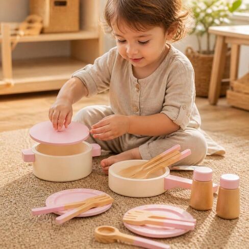 Compact Wooden Play Cooking Playset , Blue , 24 15.3 7.4 Cm in Saudi Arabia