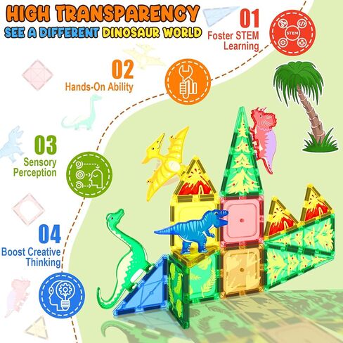 Dinosaur Toys Magnetic Tiles - Magnet Building Blocks for Toddler Kids 3+ in Kuwait