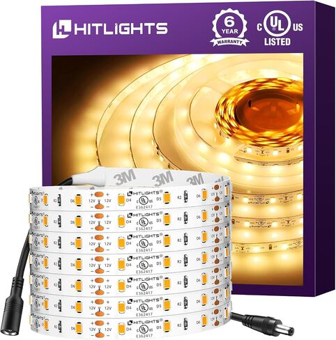 HitLights LED Strip Lights Warm White 2700K, 16.4ft High Density Tape Light for Bedroom, 600 LEDs/Reel, 300LM/Feet, UL-Listed, 12V Flexible Dimmable Rope Lights for Room, Home, Under Cabinet Lighting in Kuwait