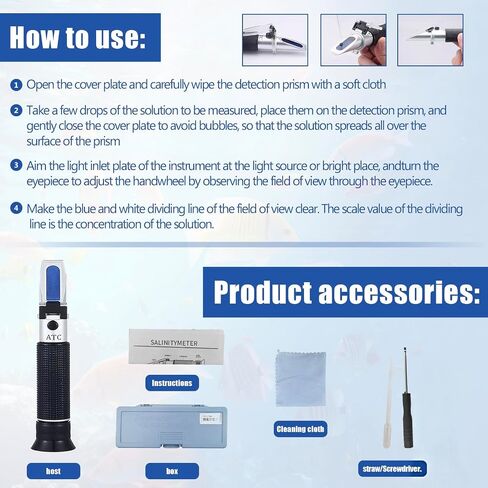 Salinity Refractometer with ATC, 0-100PPT & 1.000-1.070 SG, Aquarium Tester in Kuwait