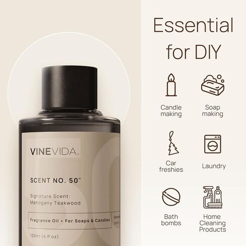 VINEVIDA [4oz] Mahogany Teakwood Fragrance Oil for Candle Making and Soap Making - Premium Candle Scents for Soy Candles in Kuwait