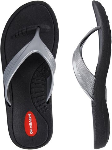 Okabashi Marina Flip Flops (Medium / 6.5-7.5 B(M) US, Black/Silver) in Kuwait