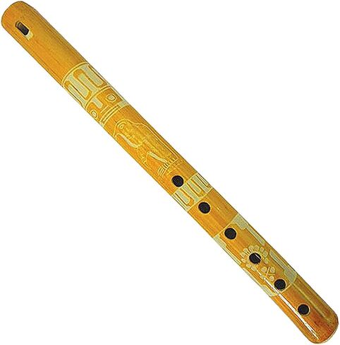 Colored Bamboo Wooden Native Tribal Nature Pattern Flute Woodwind Recorder - Handmade Gifts Ethnic Musical Instruments (Blue) in Kuwait
