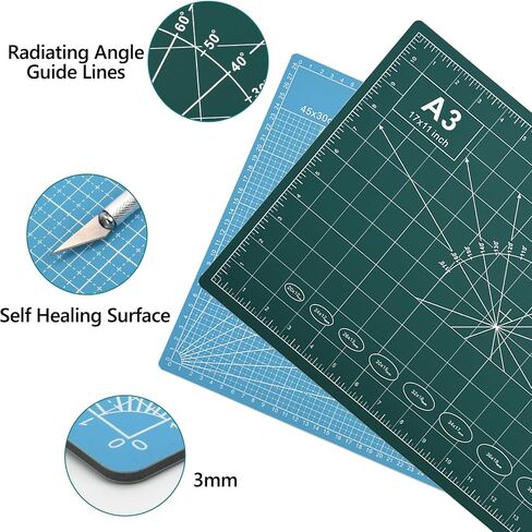 A3 Self Healing Cutting Mat Kit with Quilting Ruler & Craft Knife and 5 Replacement Blades, 12x18" Double Sided, For Sewing Quilting Craft DIY in Saudi Arabia