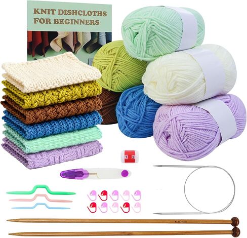Lewhoo Knitting Kit for Beginners, 6 Patterns Dishcloth Learn to Knit Kit in Saudi Arabia