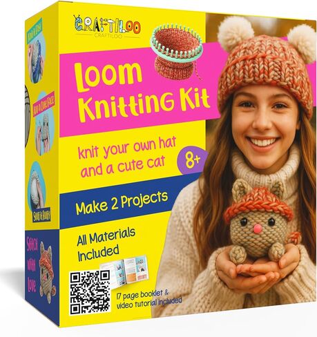 Knitting Kit for Kids - Beginner Loom Knitting Kit to Make a Hat & Cat in Kuwait