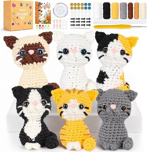 AUGVO Crochet Kit for Beginners, 6 Cat Crochet Amigurumi Animal Craft Kit in Saudi Arabia