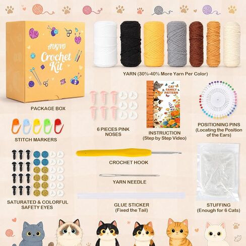 AUGVO Crochet Kit for Beginners, 6 Cat Crochet Amigurumi Animal Craft Kit in Saudi Arabia