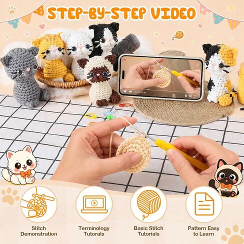 AUGVO Crochet Kit for Beginners, 6 Cat Crochet Amigurumi Animal Craft Kit in Saudi Arabia