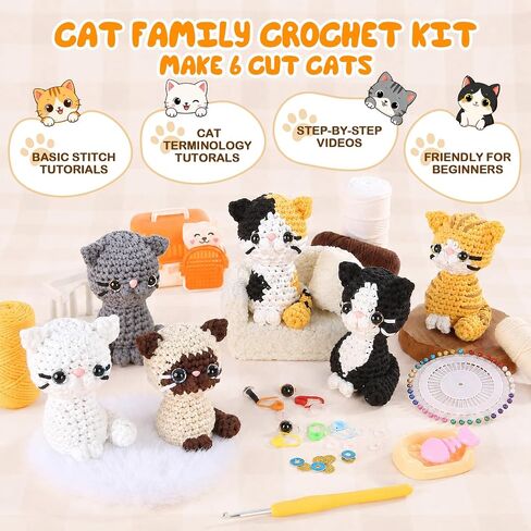 AUGVO Crochet Kit for Beginners, 6 Cat Crochet Amigurumi Animal Craft Kit in Saudi Arabia