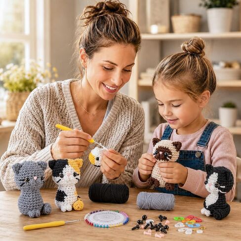 AUGVO Crochet Kit for Beginners, 6 Cat Crochet Amigurumi Animal Craft Kit in Saudi Arabia