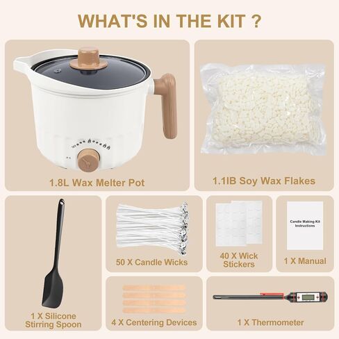 AOTOIE Candle Making Kit with Wax Melter, Soy Wax for Candle Making, DIY Candle Making Supplies, Starter Candle Kit for Women Adult Beginner, Included 1.1IB Natural Soy Wax with Wicks in Saudi Arabia