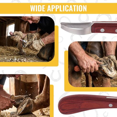 Hoof Knife with Sharpener, 2 PCS Professional Farrier Kit, Curved Stainless Steel Trimming Knife & 400/800 Grit Diamond Rod, Ergonomic Wood Handle, Rust-Resistant for Horses, Cattle in Kuwait
