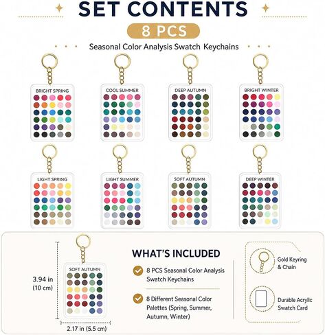 aadwiwk 8PCS Soft Autumn Color Palette Card, Seasonal Colors Analysis Swatches Keychain, Colors Swatches Color Analysis, Personal Style Development, Fashion Accessory Coordination in Kuwait