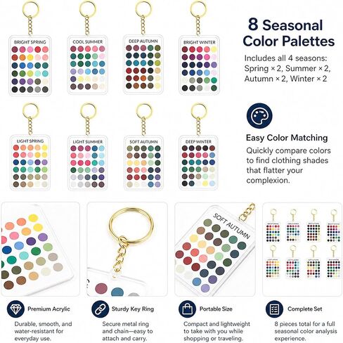 aadwiwk 8PCS Soft Autumn Color Palette Card, Seasonal Colors Analysis Swatches Keychain, Colors Swatches Color Analysis, Personal Style Development, Fashion Accessory Coordination in Kuwait