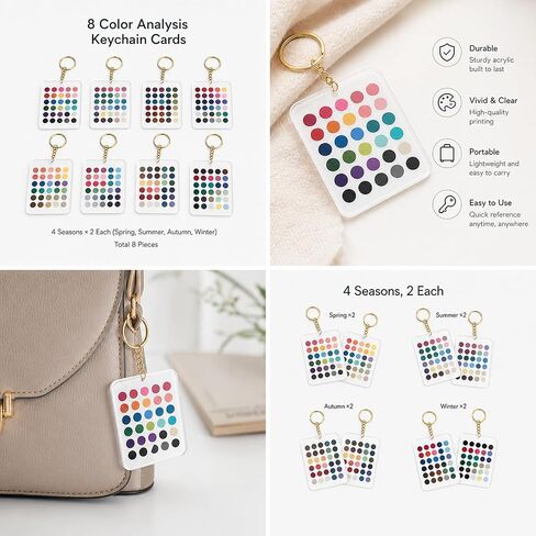 aadwiwk 8PCS Soft Autumn Color Palette Card, Seasonal Colors Analysis Swatches Keychain, Colors Swatches Color Analysis, Personal Style Development, Fashion Accessory Coordination in Kuwait