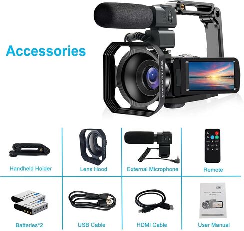 كاميرا فيديو lovpo 4K، كاميرا فيديو بدقة 48 ميجابكسل فائقة الدقة واي فاي كاميرا تسجيل فيديو لليوتيوب 18X تكبير 3.0 بوصة كاميرا رقمية بشاشة تعمل باللمس مع ميكروفون، مثبت، غطاء عدسة، جهاز تحكم عن بعد، بطاريتان in Kuwait