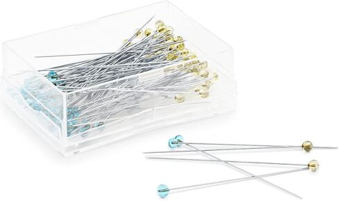 Dritz 3035 Crystal Glass Head Pins, 1-7/8-Inch (100-Count), Blue and Yellow in Kuwait