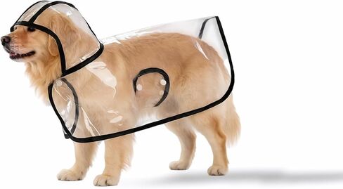 Transparent Dog Raincoat, Clear PVC Waterproof Cape with Hood and Hidden Leash Hole, Adjustable Double Snap Buttons for Small Medium Dogs (M) in Kuwait