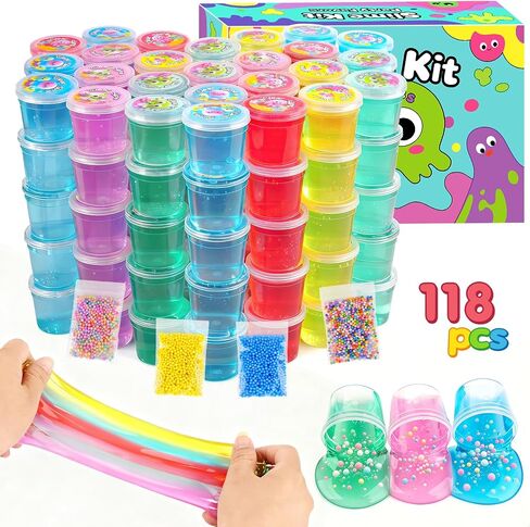 118 Pack Slime Party Favors Kit, Mini Galaxy Bulk Slime Stretchy Stress Relief for Kids, Soft Putty DIY Toy, Girls and Boys Classroom Supplies, Birthday, Goodie Bag Stuffers Advent Calendar in Kuwait
