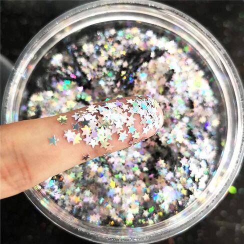 Tiny Stars Glitter Confetti 3mm Stars Confetti Laser Sequins for Party Decoration, DIY Crafts, Premium Nail Art, Body Art Eye Bling - 10g,Holographic Silver in Saudi Arabia