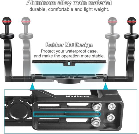 MINIFOCUS Underwater Camera Handle Tray Bracket, Dual Handle Extendable Aluminum Alloy Video Stabilizer Holder with 2 1'' Ball Clamp Mount for Underwater Camera Diving Housings in Kuwait
