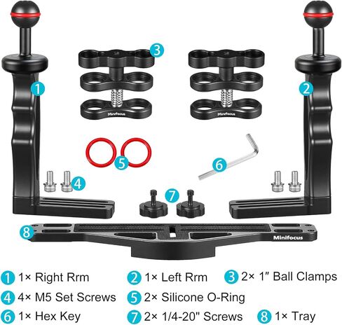 MINIFOCUS Underwater Camera Handle Tray Bracket, Dual Handle Extendable Aluminum Alloy Video Stabilizer Holder with 2 1'' Ball Clamp Mount for Underwater Camera Diving Housings in Kuwait