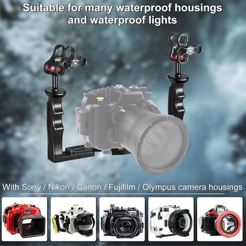 MINIFOCUS Underwater Camera Handle Tray Bracket, Dual Handle Extendable Aluminum Alloy Video Stabilizer Holder with 2 1'' Ball Clamp Mount for Underwater Camera Diving Housings in Kuwait