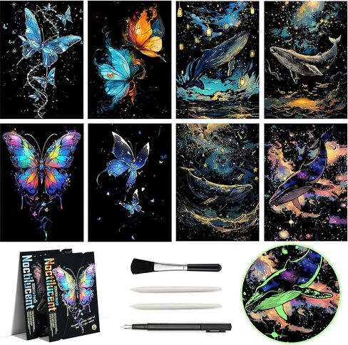 8-Sheet Glow in the Dark Scratch Art for Adults & Teens, A4 Rainbow Animals in Kuwait